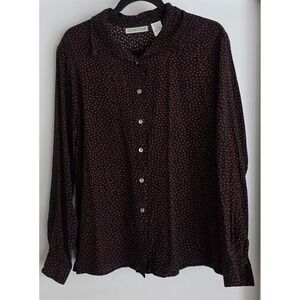 VTG Notations Shirt Womens L Black Red Polka Dot Silk Long Sleeve Top